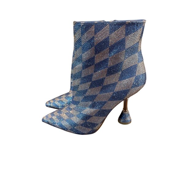 Gianni Bini Blue Rhinestone Embellished 4" Heel Ankle Boots Size 9.5 - Picture 1 of 11